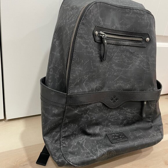Patricia Nash Coated Linen Canvas Karina Backpack Black Map - Picture 9 of 16